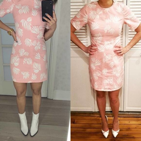 Cinq a Sept Phoenix Madison Floral Leaf Print Mini Dress Pink Size 12 - Picture 6 of 7